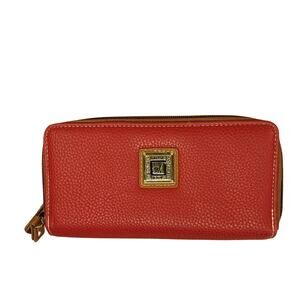 Stone Mountain Red Tan Gold Cornell SLG Large Zip Around Wallet Wristlet Clutch